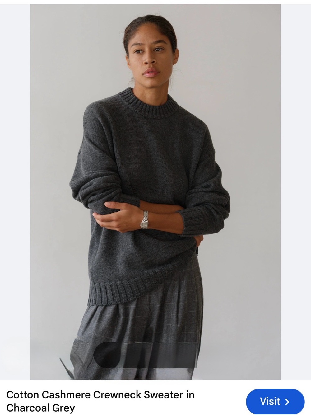 DONNI. Charcoal Grey Cotton-Cashmere Crewneck Sweater